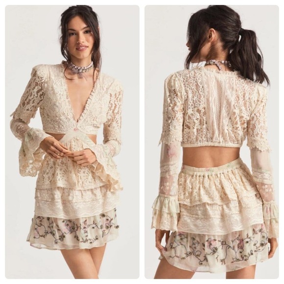 Loveshackfancy Floral Print Karine Mini Dress Magnolia Tea Size XS NWOT - Picture 3 of 12